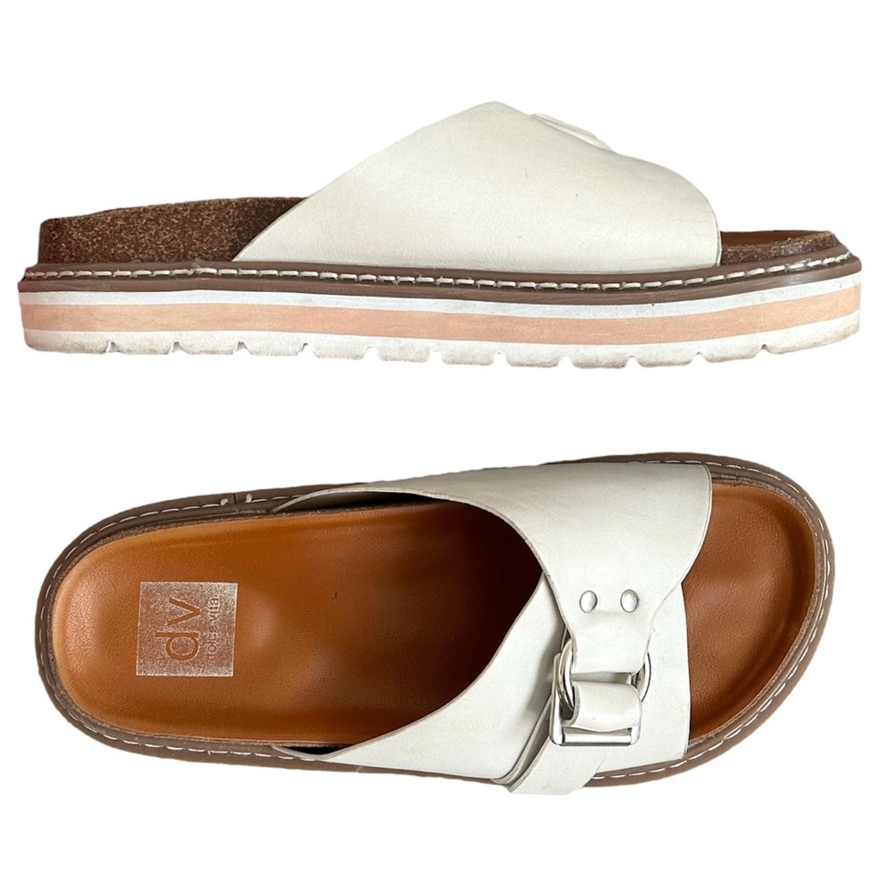 DV Dolce Vita Lug Sole Slip On Faux Leather Open Toe Sandal Shoes White flatform